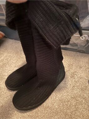 UGG Black Ribbed Knit Tall Boots
